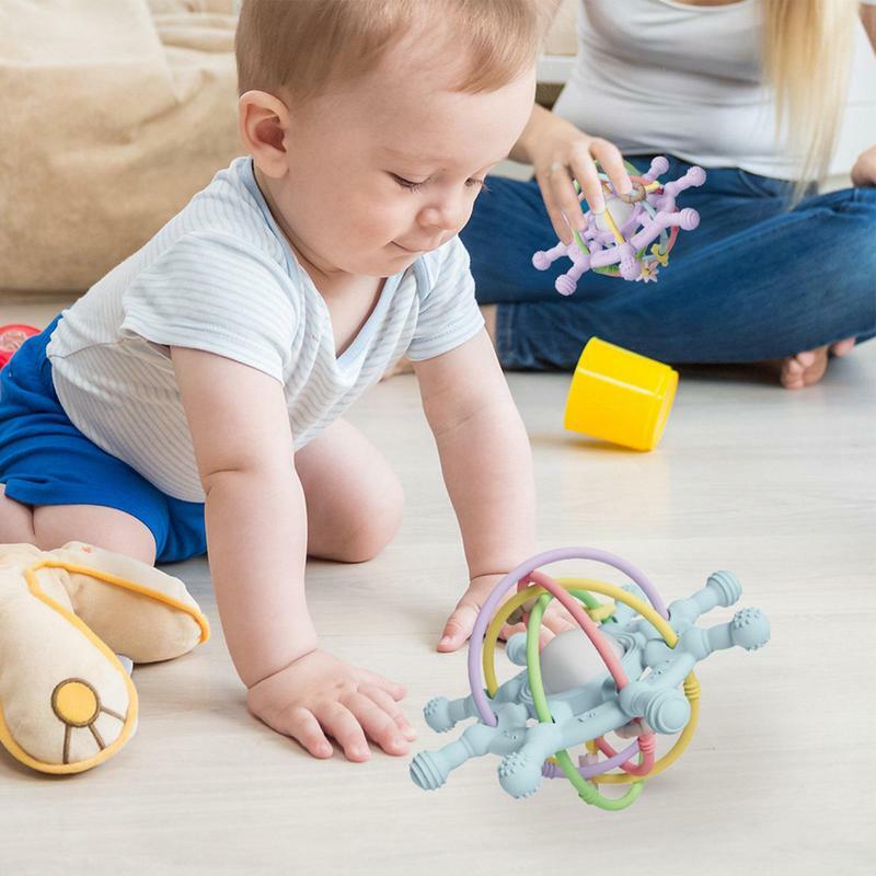 Brinquedo de dentição sensorial para crianças, bola mordedor, chocalho seguro, fácil de segurar, bebês e crianças pequenas