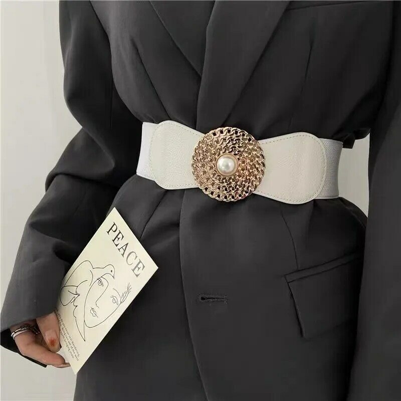 ZLY 2024 New Fashion Waistband Women Elastic Adjustable Colorful Polyester Golden Alloy Metal Buckle Dress Coat Style Waist Band
