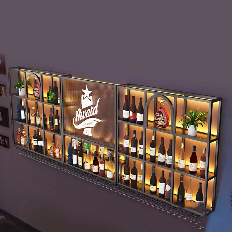 Armario de Bar grande  montaje en pared, organizador  Diseño de Arte lujo moderno, marco  Metal, estante  vino Industrial,