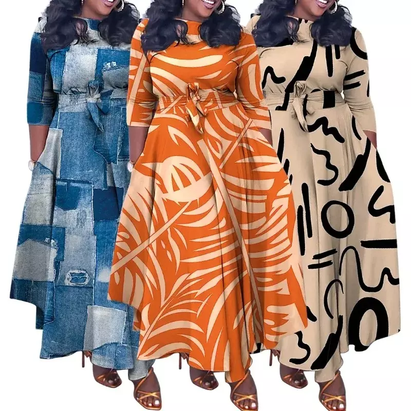 Plus Size Mode Afrikaanse Feestjurken Voor Vrouwen Dashiki Ankara Veterjurken Elegante Print Kalkoen Moslim Maxi Jurk 2023 Nieuw