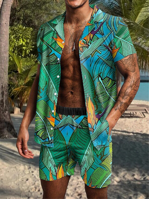 Conjunto de camiseta informal de verano para hombre, ropa deportiva de moda con estampado 3D, camisa de manga corta de gran tamaño, ropa de calle de dos piezas