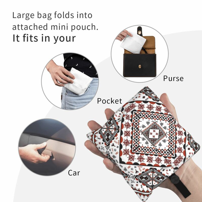 Kabyle Pottery Berber Motifs Groceries Shopping Bag Shopper Tote Shoulder Bags Large Portable Geometry Ethnic Berber Handbag