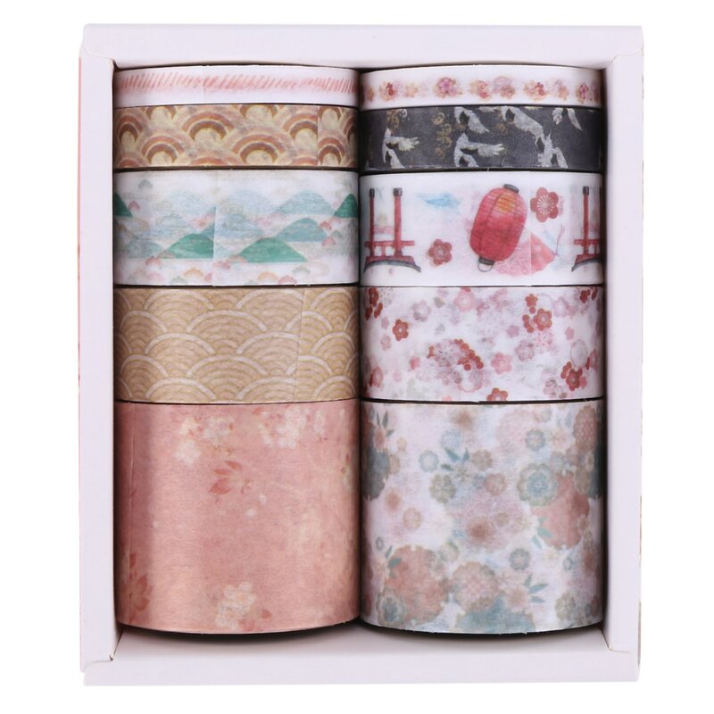 Ensemble de rubans décoratifs en papier japonais, autocollants Kawaii, fournitures de scrapbooking, papeterie japonaise, 10 pièces par ensemble