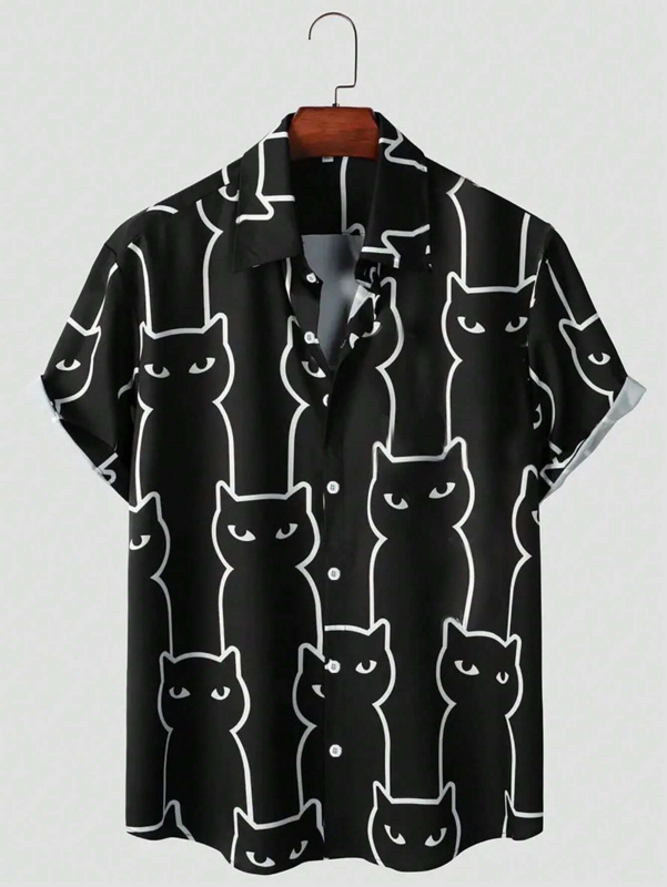 Рубашка мужская повседневная с коротким рукавом, гавайская блузка с 3D-принтом кота в стиле унисекс, модная одежда в стиле Харадзюку