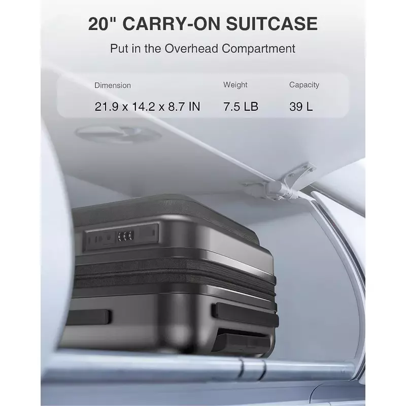 Set koper bawaan 20 inci, Set koper dengan saku, ransel, koper perjalanan bebas repot, disetujui Maskapai