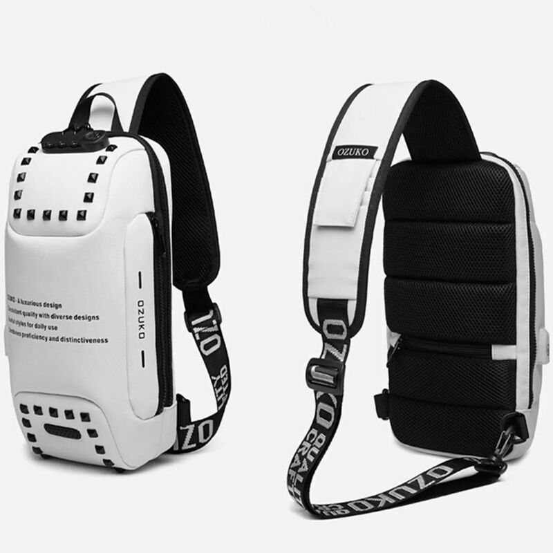 メンズチェストバッグ,1つのショルダー,防水スポーツパック,iPadタブレット収納,レジャーパスワードロック,USBポート