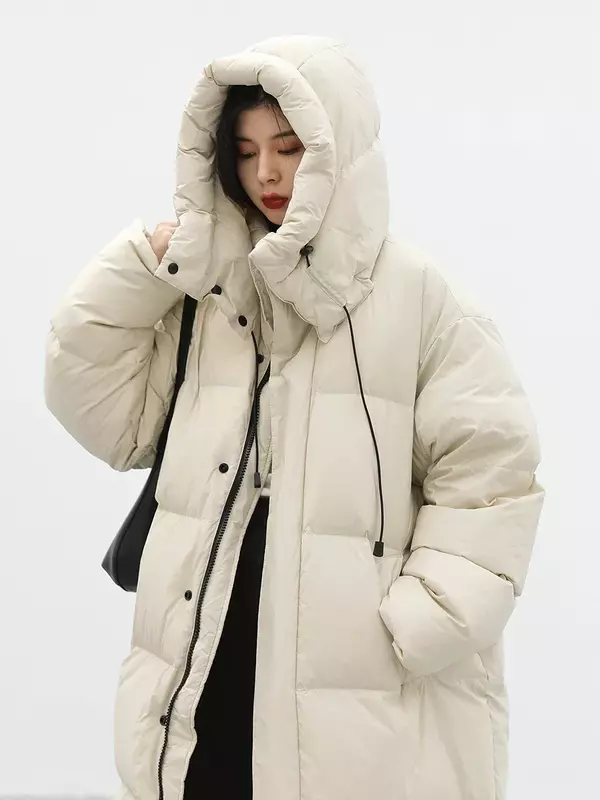 CHIC VEN-abrigos de plumón para mujer, Chaqueta larga gruesa y cálida con capucha, Parkas coreanas, prendas de vestir exteriores, invierno, 2023