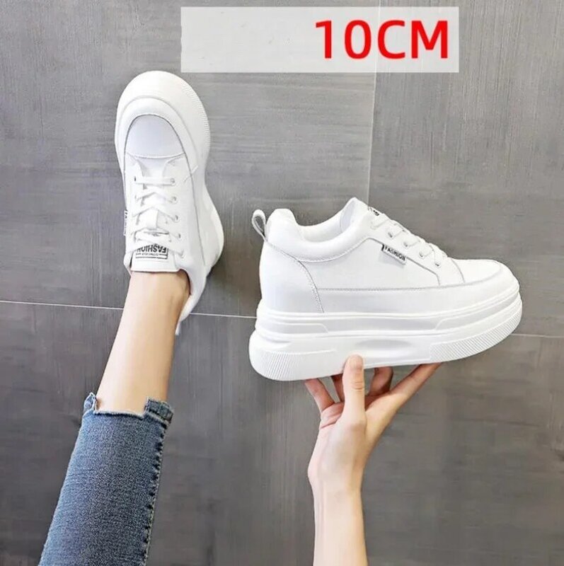 New Genuine Leather Women Casual Shoes 10cm Platform Wedge Female Women Fashion Sneakers Chunky Spring Autumn Shoes Summer