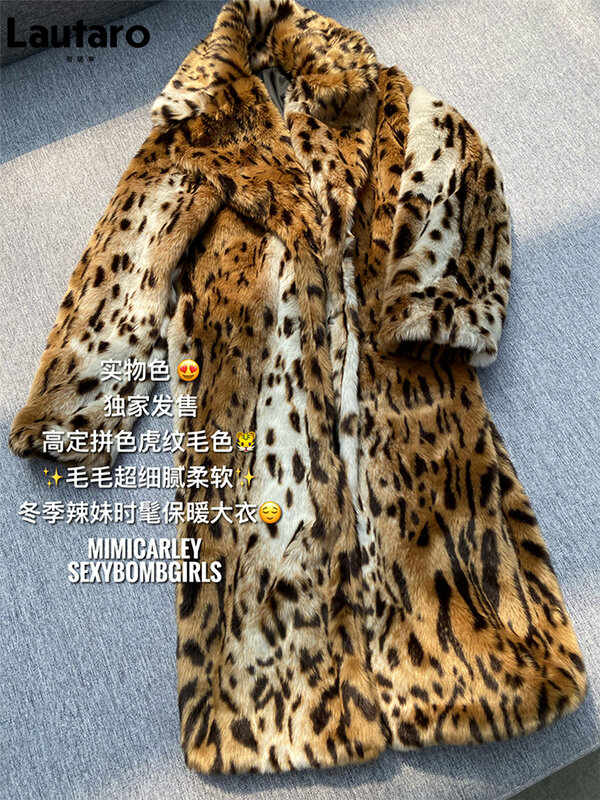 Lautaro зимнее длинное сексуальное теплое толстое леопардовое пушистое пальто из искусственного меха для женщин Подиум Свободная Роскошная дизайнерская верхняя одежда с тигровым принтом шуба искуственный мех 2022
