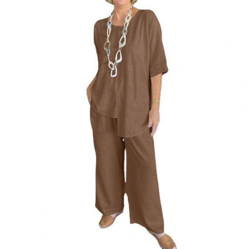 Traje holgado informal para mujer, Conjunto elegante de camiseta y pantalones con dobladillo Irregular, diseño de pierna ancha, ropa de casa de verano