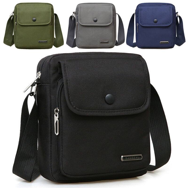 Small Durable Vintage Canvas Water Resistant Messenger Crossbody Bag with Multi-pockets Nylon Messenger Bag