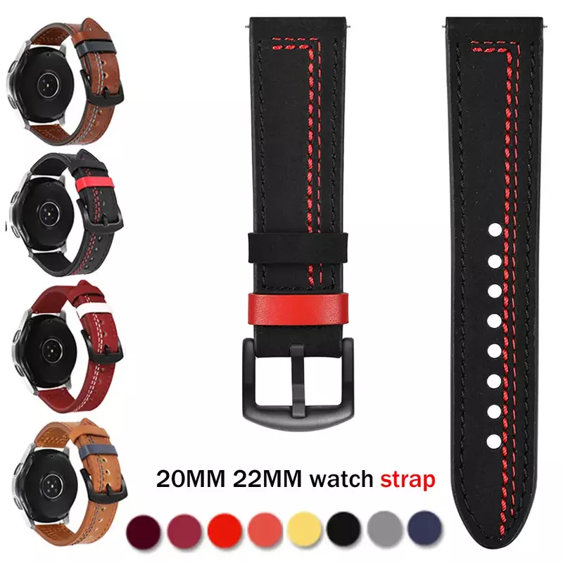 Tali kulit untuk jam tangan Samsung Galaxy 6, tali 6 klasik/5/pro/4/aktif 2 20mm 22mm gelang jam tangan Huawei GT 2/2e/3/pro