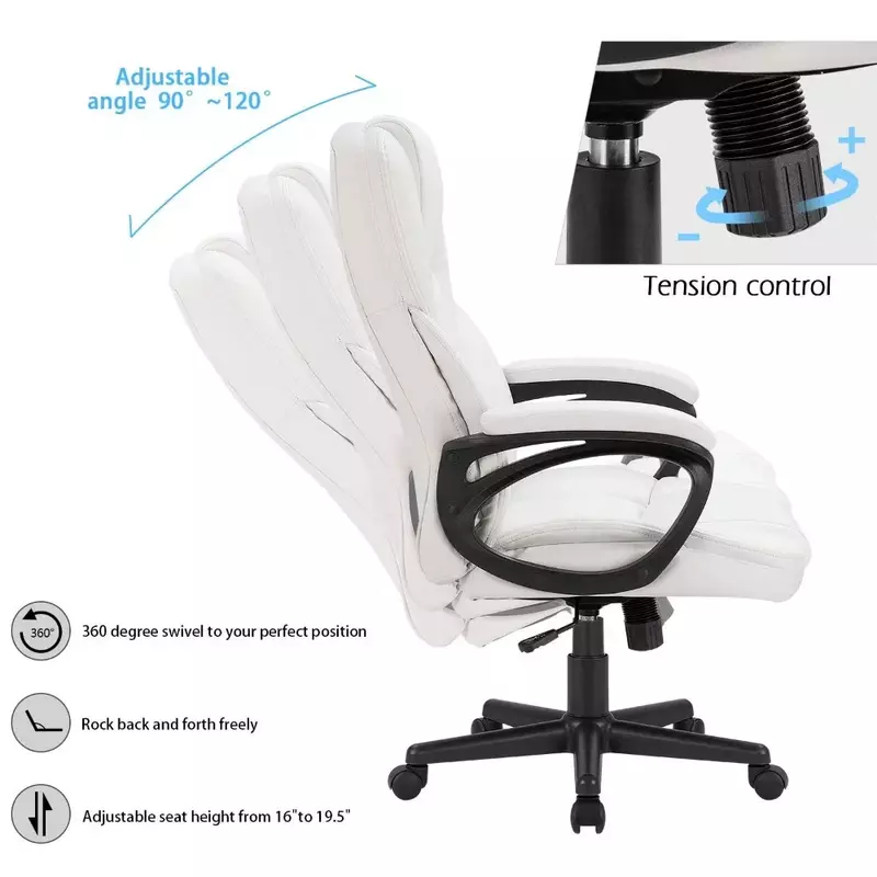 Faux Leather High-back Executive Office Chair Computer Chair With Lumbar Support White Gaming Ergonomic Furniture
