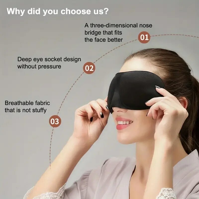 Máscara 3D estereoscópica do sono, Esponja de memória mágica, Sombreamento preto, Proteção ocular respirável