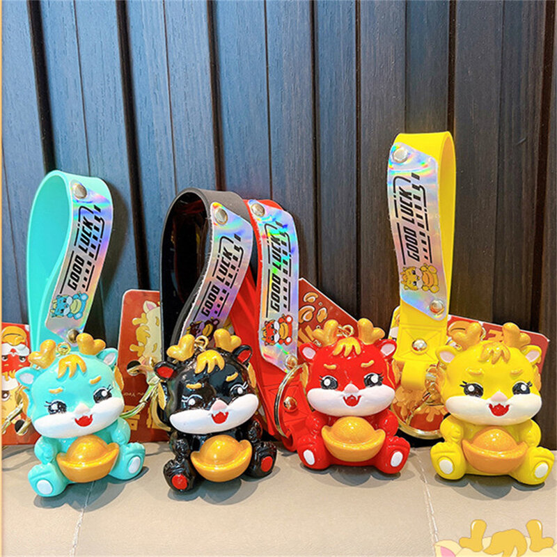 1Pc Cute Dragon Baby Keychain Cartoon Keyring Soft Rubber Bag Pendant Backpack Decoration Jewelry Kids Gifts New Year 2024