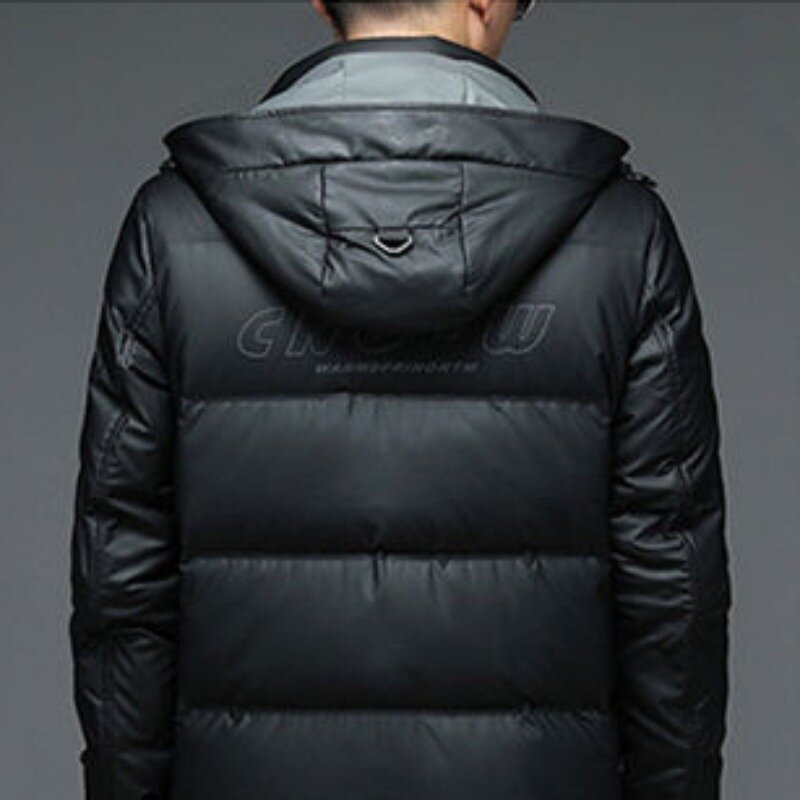 2023 New Men Down Jacket Winter Coat Mid-length Glossy Loose Parkas Thicken Warm Leisure Outwear Hooded Fashion Overcoat