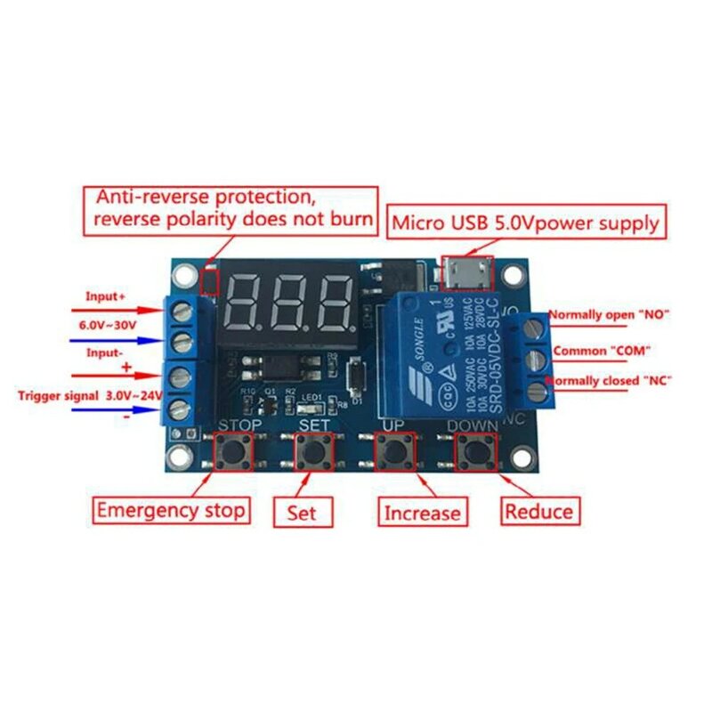 5PCS XY-J02 1 CH One Way Digital Multifunctional Timer Relay Module LED Display Automation Cycle Delay Timer Control Off Switch