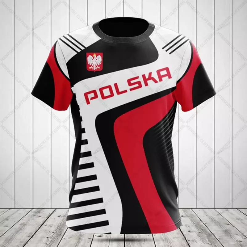 Polska flaga odznaka wojownik kamuflaż 3D drukowana męska wycięcie pod szyją z krótkim rękawem Oversized luźna moda koszulka sportowa szybkoschnąca
