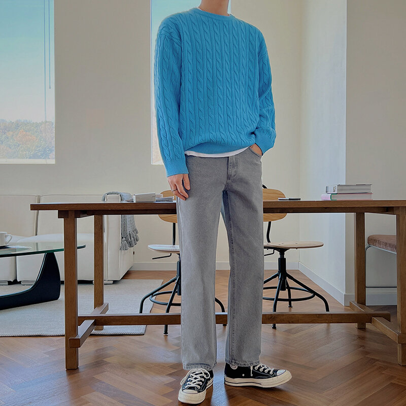 Moda estilo coreano o pescoço camisola masculina streetwear masculino malha camisolas de moda 2023 tendência pullovers e110
