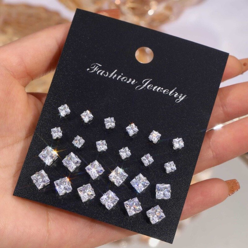 12 pasang/lot putih mengkilap pernikahan anting Stud Set untuk wanita pria kristal perhiasan aksesoris Oorbellen perhiasan anting-anting
