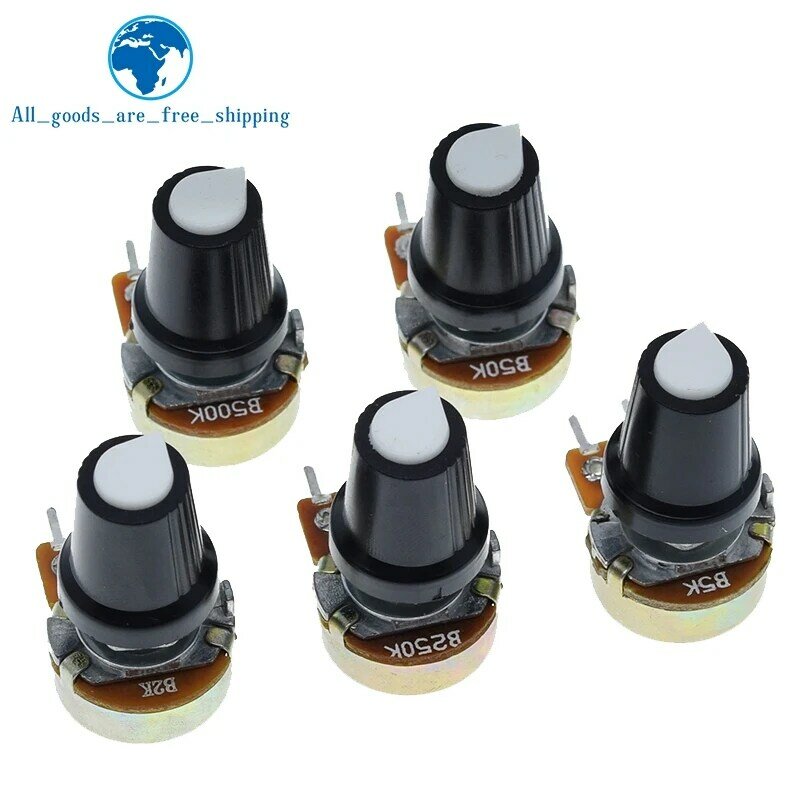 TZT 5Set WH148 1K 10K 20K 50K 100K 500K Ohm 15mm 3 Pin Linear Taper Rotary Potentiometer Resistor for Arduino With AG2 White Cap