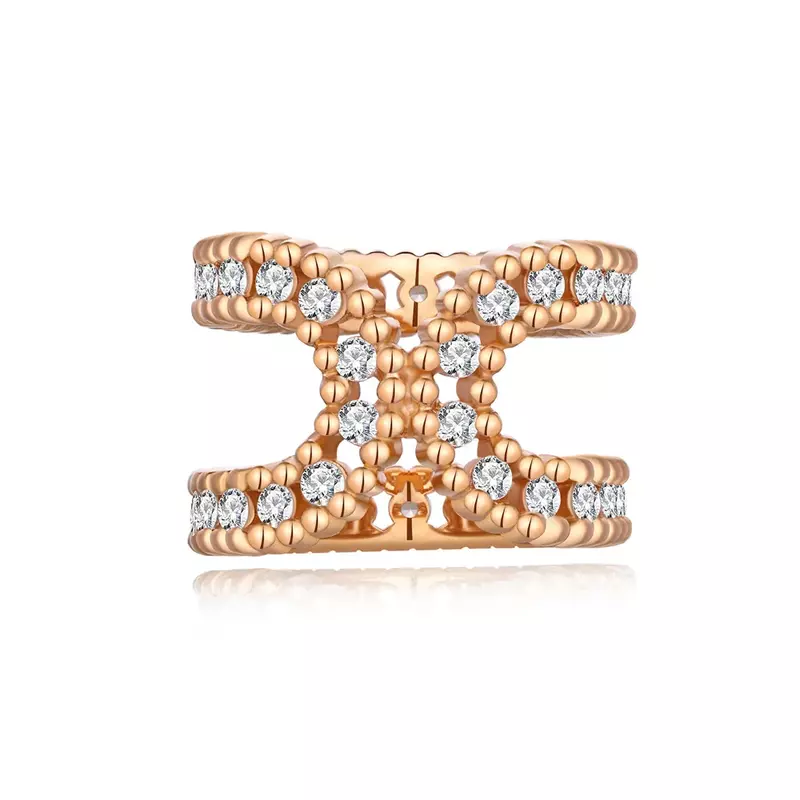 Anel de diamante duplo chapeado C para mulheres, prata pura S925, dedo largo, pequeno e versátil, ouro rosa, em forma de U, novo, 2024