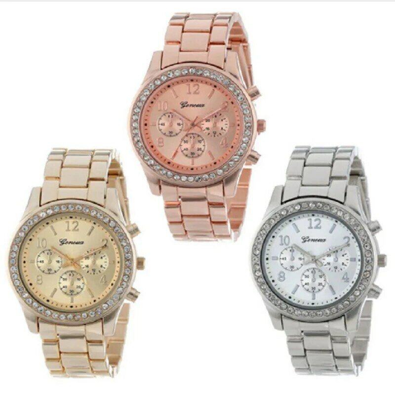 New Arrival zegarki dla kobiet genewa trzy-oko diamentowy zestaw zegarek ze stopu metali dla mężczyzn i kobiet Modelos De Pareja De Hombres Y Mujeres