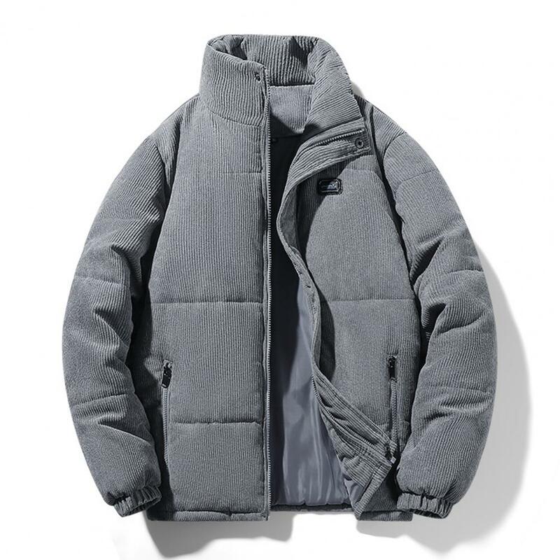 Casaco de algodão confortável masculino o dia todo, jaqueta de inverno com gola alta, acolchoada grossa, à prova de vento, quente, zíper
