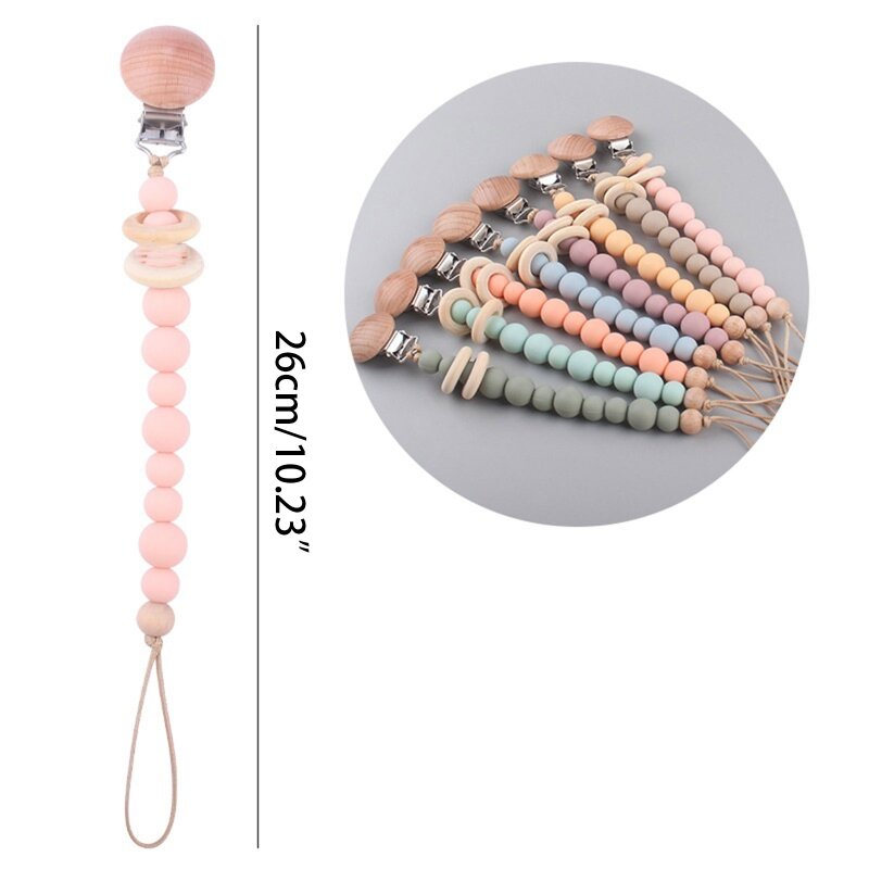 Baby Pacifier Chain Clip Nursing Teether Soother Holder Silicone Bead Chain Clip D7WF