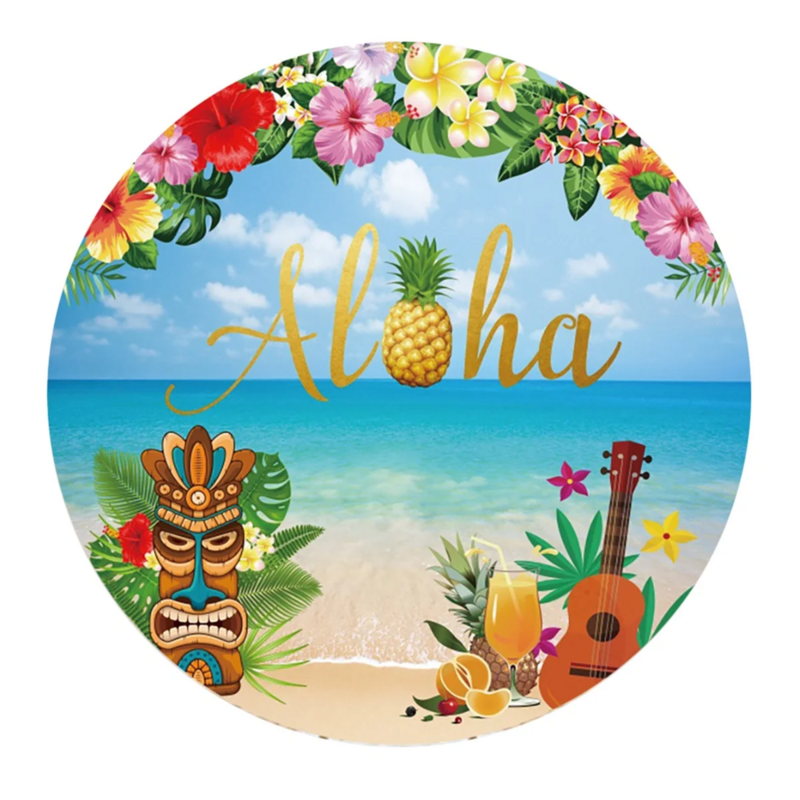 Impreza na plaży na deskorolkę hawajską o średnicy 100cm dostarcza okrągłą zasłonę tło materiałowe rekwizyty fotograficzne, F