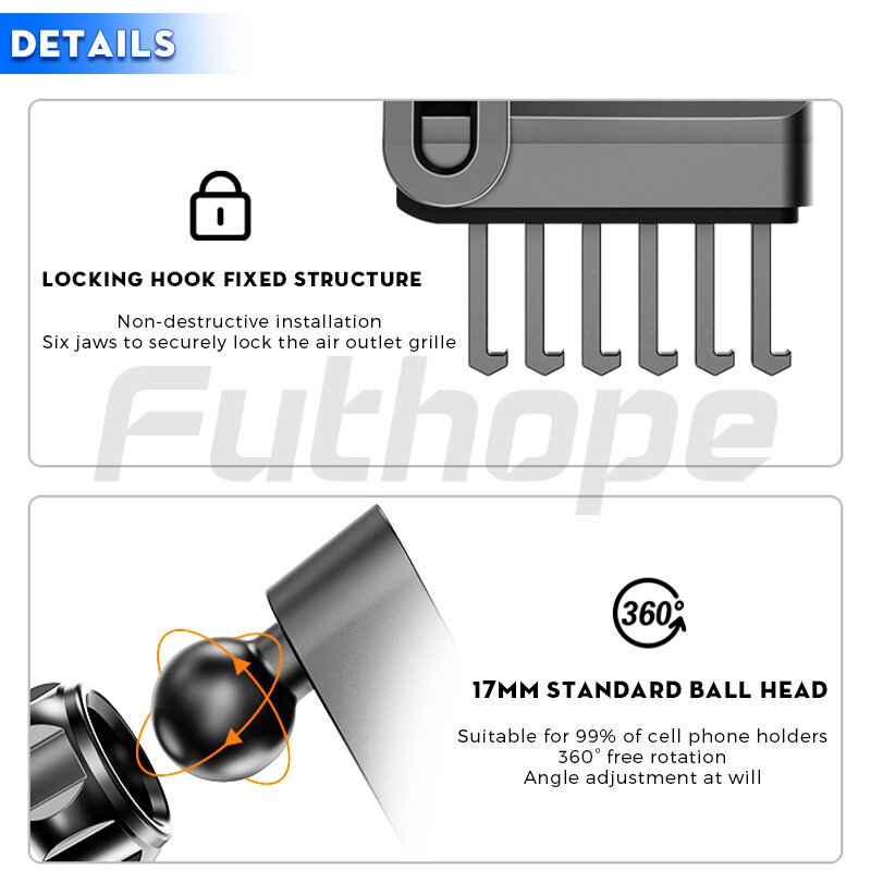 Futhope 테슬라 모델 3 Y용 휴대폰 홀더, 17mm 6 클로 대시보드 패널, 태양광 발전 베이스 브래킷, 4.0-7.2 인치