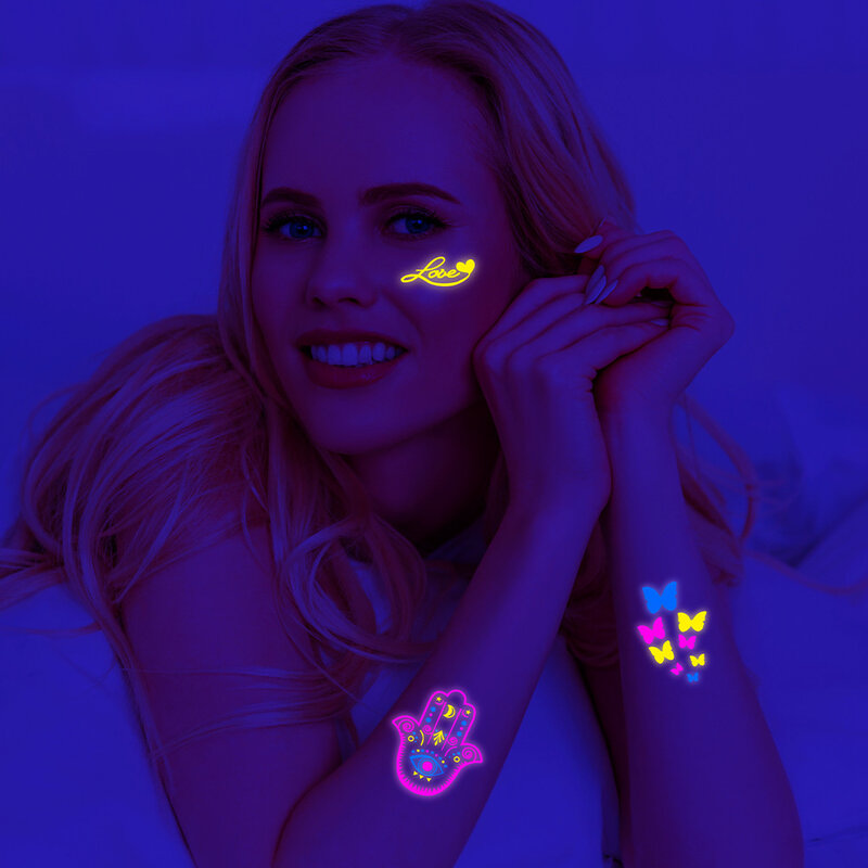Vlinder Tattoo Sticker Blijvende Cartoon Vrouwen Waterdichte Tattoo Sticker Fluorescerende Sticker Tijdelijke Neon Tattoo Modieus