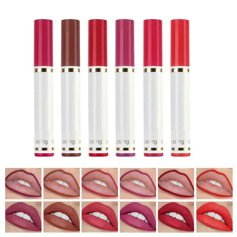 6 Colors Matte Lipstick Pencil Waterproof Lasting Lip Liner Pen Non-stick Cup Lip Liner Contour Sexy Rose Red  Lip Liner Makeup