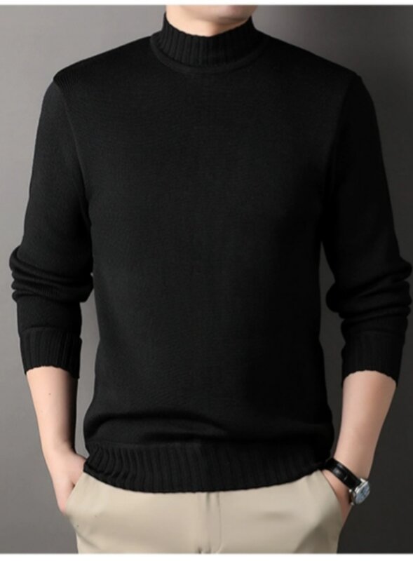 2023 sweter z półgolfem męski pluszowy, pogrubiony, jednoczęściowy pluszowy, wszechstronny jesienno-zimowy sweter z czarnej ciemnej szarości