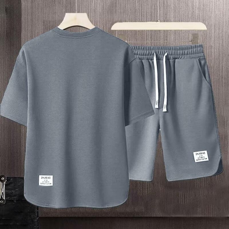 Bluza zestaw szortów bluza męska letnia na co dzień zestaw z okrągłym dekoltem z krótkim rękawem t-shirt elastyczny ściągacz w pasie szeroki