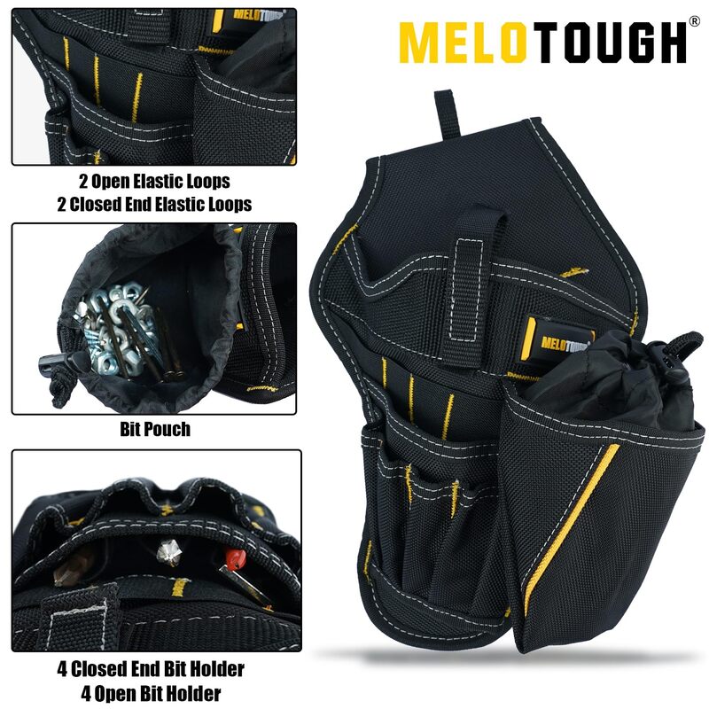 MELOTOUGH Impact Holster 3-in-1 Drill Holster Combo with Magnetic Wristband,Tool Belt Drill Holder with Bit Pouch(Right Handed)