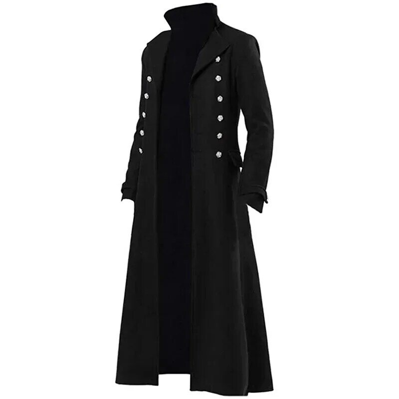 Pardessus noir vintage pour hommes, veste rétro Steampunk, veste victorienne gothique, uniforme d'Halloween, manteau Cosplay Costume, Dark Academia