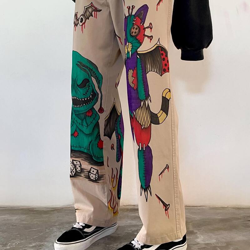 Jeans baggy à imprimé graphique graffiti pour hommes et femmes, pantalons en denim Harajuku, taille haute, jambe large Fjwide, Hip Hop, Goth, Y2K, nouveau