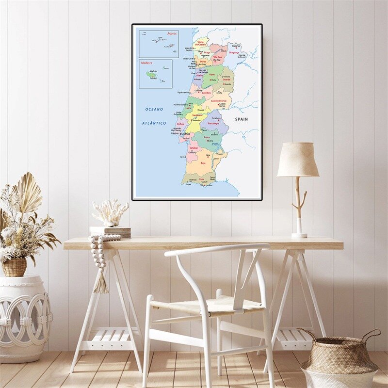 42*59cm In Portuguese Distribution Map of Portugal  Wall Art Poster Canvas Painting School Supplies Living Room Decoration