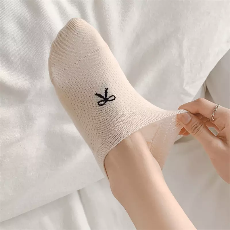 5 Pairs/Lot Women's Sock Slippers Summer New Thin Bow Sweet Invisible Socks For Girls Korean Style Mesh Trendy No Show Socks Set