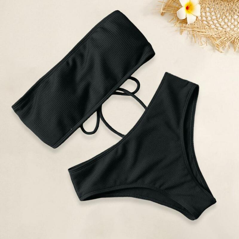 Bathing Suit Padded Bra Bandeau Swimming Trunks Split Bikini Set with Chest Pad Tube Top Women Beach Suit Women Clothes