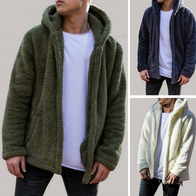 Chaqueta con capucha para hombre, abrigo informal de manga larga con bolsillos, forro polar cálido, holgado, talla grande, a la moda, para invierno