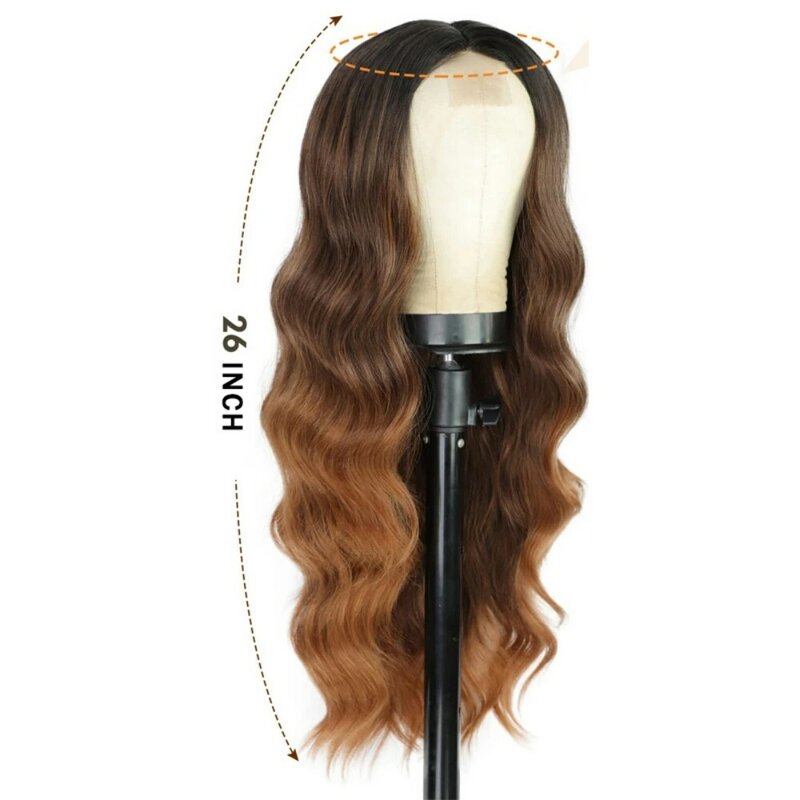 Awahair Synthetic Gradient Brown Mixed Blonde Long Body Wave Lace Wigs for Black Women  for Daily Party Use