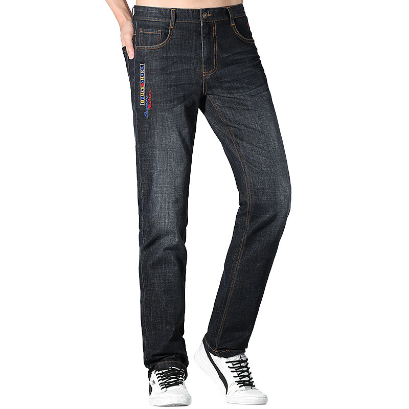 Новинка 2023, летние мужские джинсы, хлопковые Стрейчевые свободные прямые повседневные модные джинсы, мужские брюки большого размера 8529, Брюс и акула