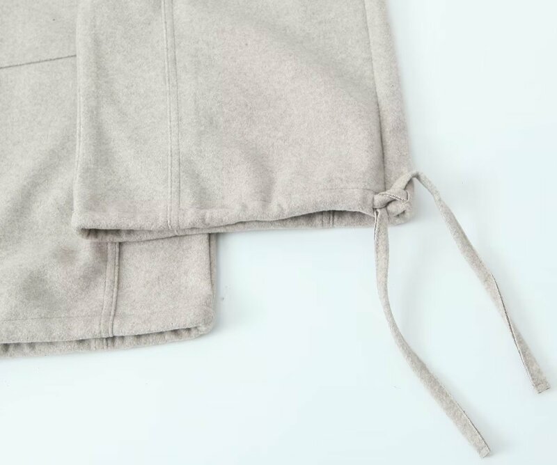 Damskie 2023 nowe koronka do góry luźne wełniane spodnie parasolowe w stylu Vintage boczne kieszenie elastyczna talia damskie spodnie Mujer