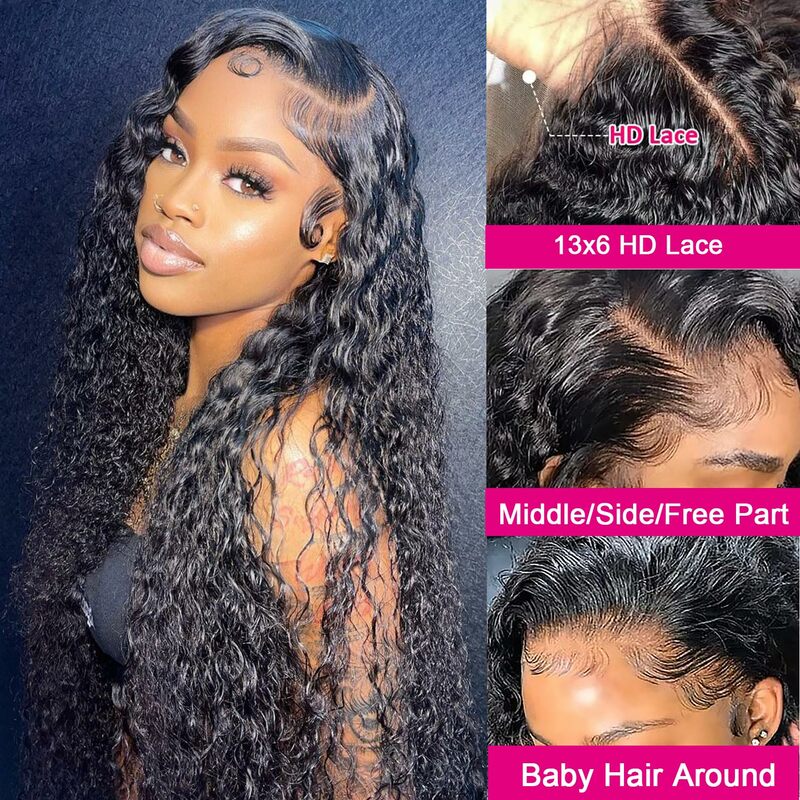 Deep Wave Curly Human Hair 13X6 HD Lace Frontal Wigs For Women 13x4 Front Wig Transparent 30 Inch Water Wave Lace Human Hair Wig