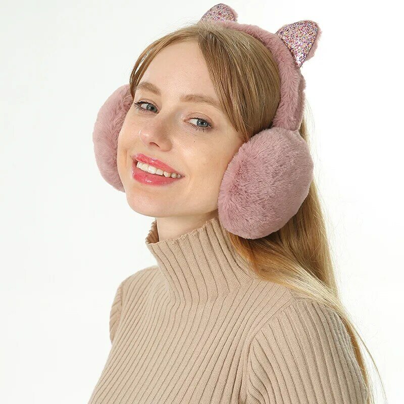 Winter Warm Plush Earmuffs for Women Girls Children Riding Ski Ear Protection Cartoon Cute Cat's Ears Fur Soft Cashmere Earflaps