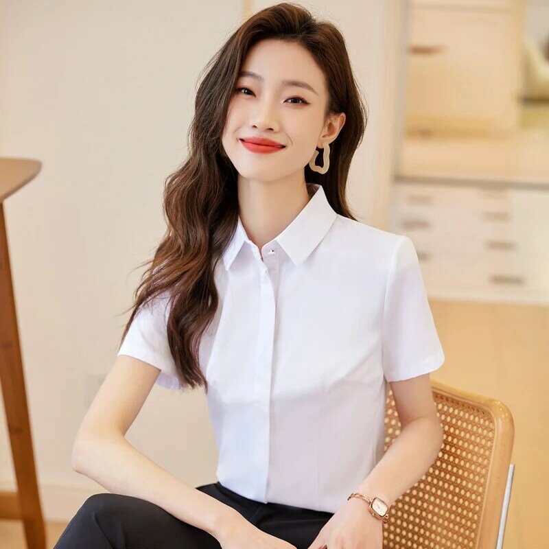 Женская Профессиональная темпераментная рубашка, весна 2024, новая модная формальная шифоновая рубашка с коротким рукавом, офисный женский рабочий Топ