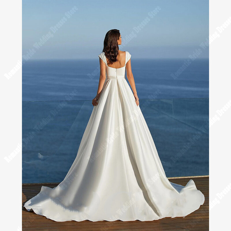 연인 칼라 여성 웨딩 드레스, 부드러운 새틴 표면, A 라인 무도회 가운, 인기 공주 푹신한 밑단