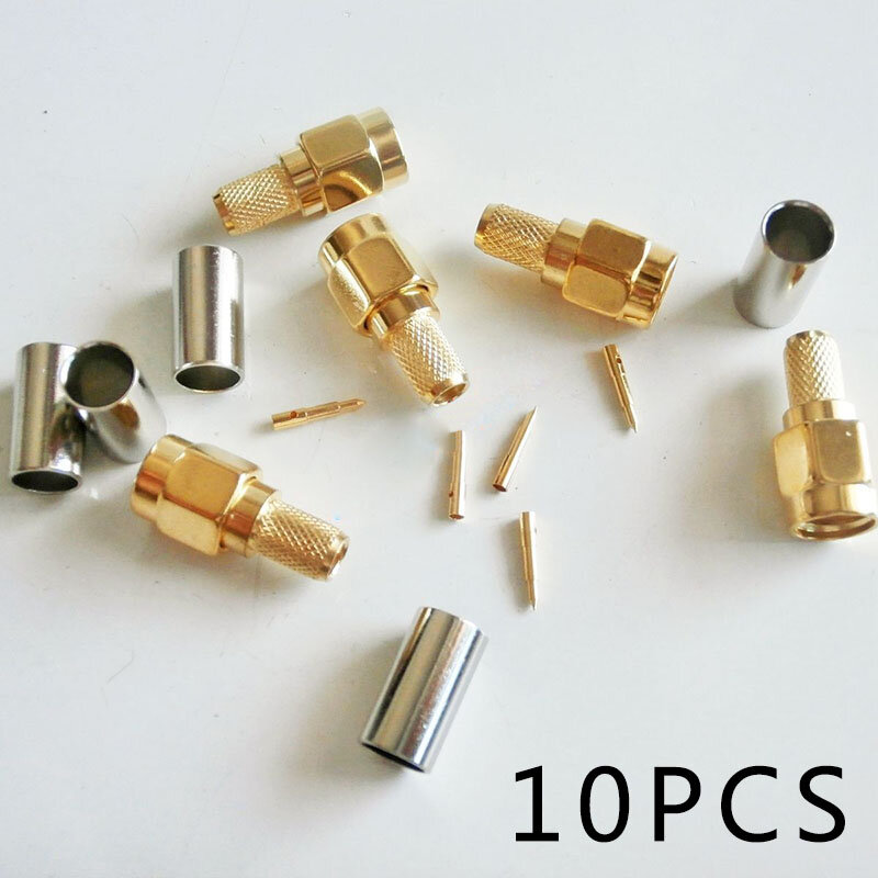 Conector macho SMA de crimpado, 10 piezas, RG58, RG142, LMR195, RG400, Cable de RF recto, macho, hembra, para RG58, LMR195